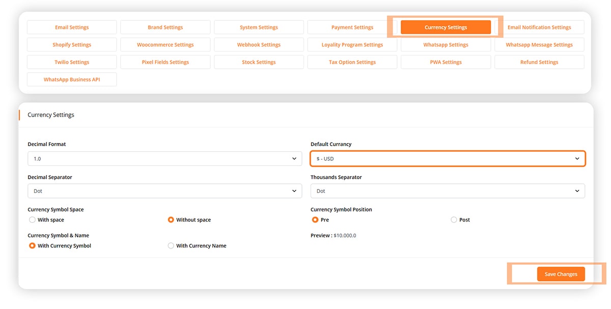 Currency Settings
