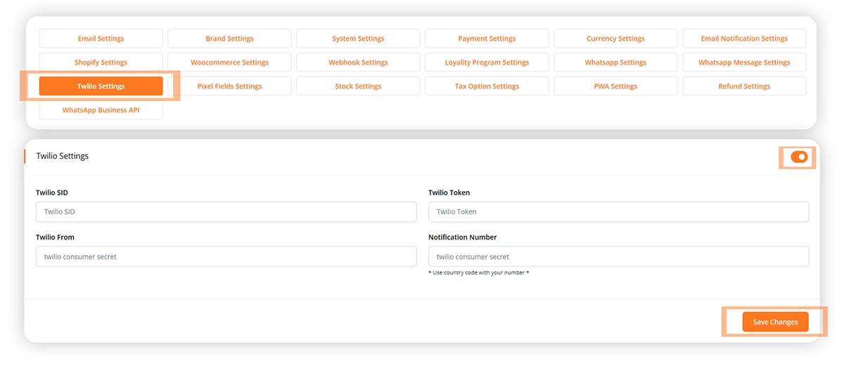 Twilio Settings