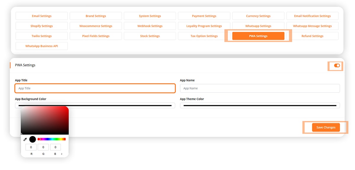 PWA Settings