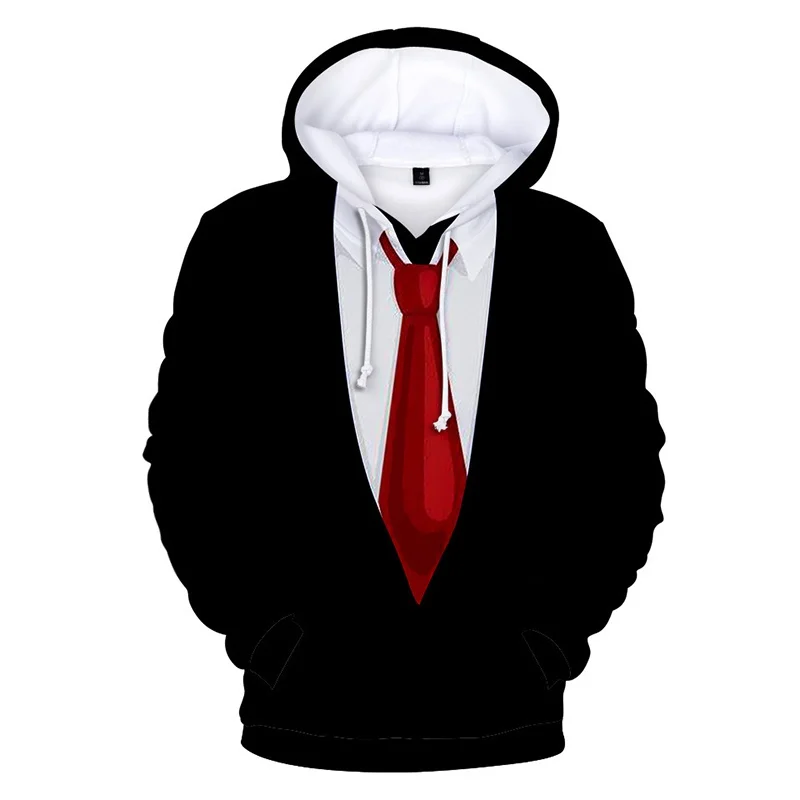 Funny Fake Suit Fashion 3D Hoodies Tuxedo Bow Tie Print Loose Hooded Sweatshirt Cosplay Casual Pullovers Streetwear Fake Suits