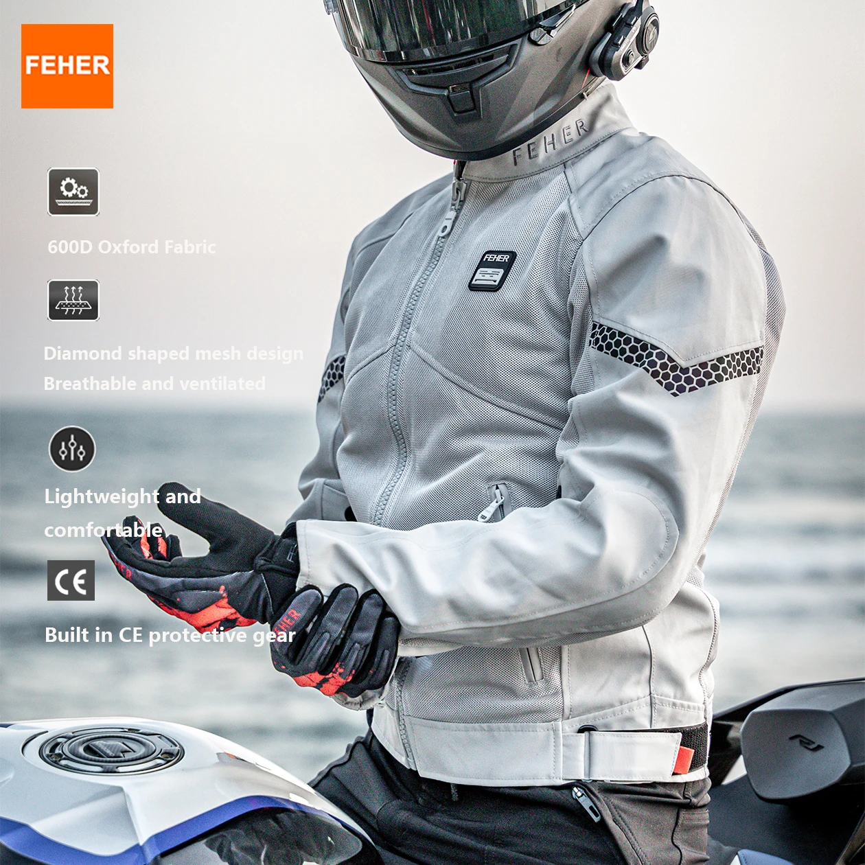 FEHER Summer Motorcycle Jacket for Men and Women Breathable Mesh Design with CE Protective Gear Unisex Motorbike Riding Jackets